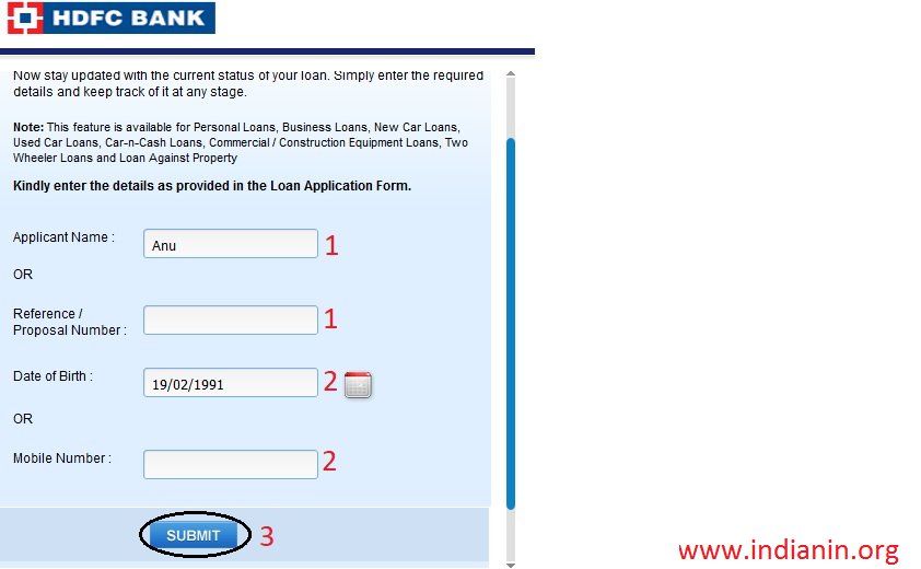 hdfc car loan status check online with reference number